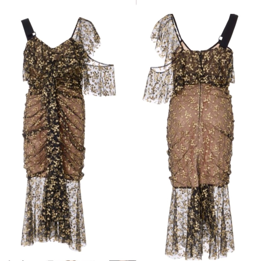 Alice McCall Black and Gold Floral Midi Dress